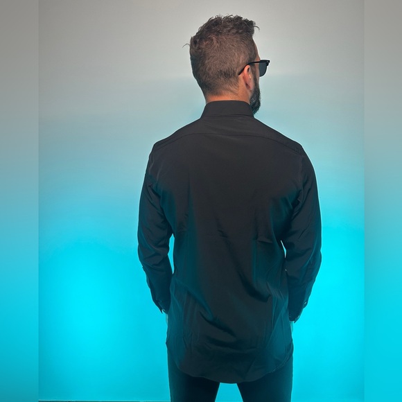 JF J.FERRAR / Black Stretch Slim Fit Shirt / Medium - Picture 7 of 12